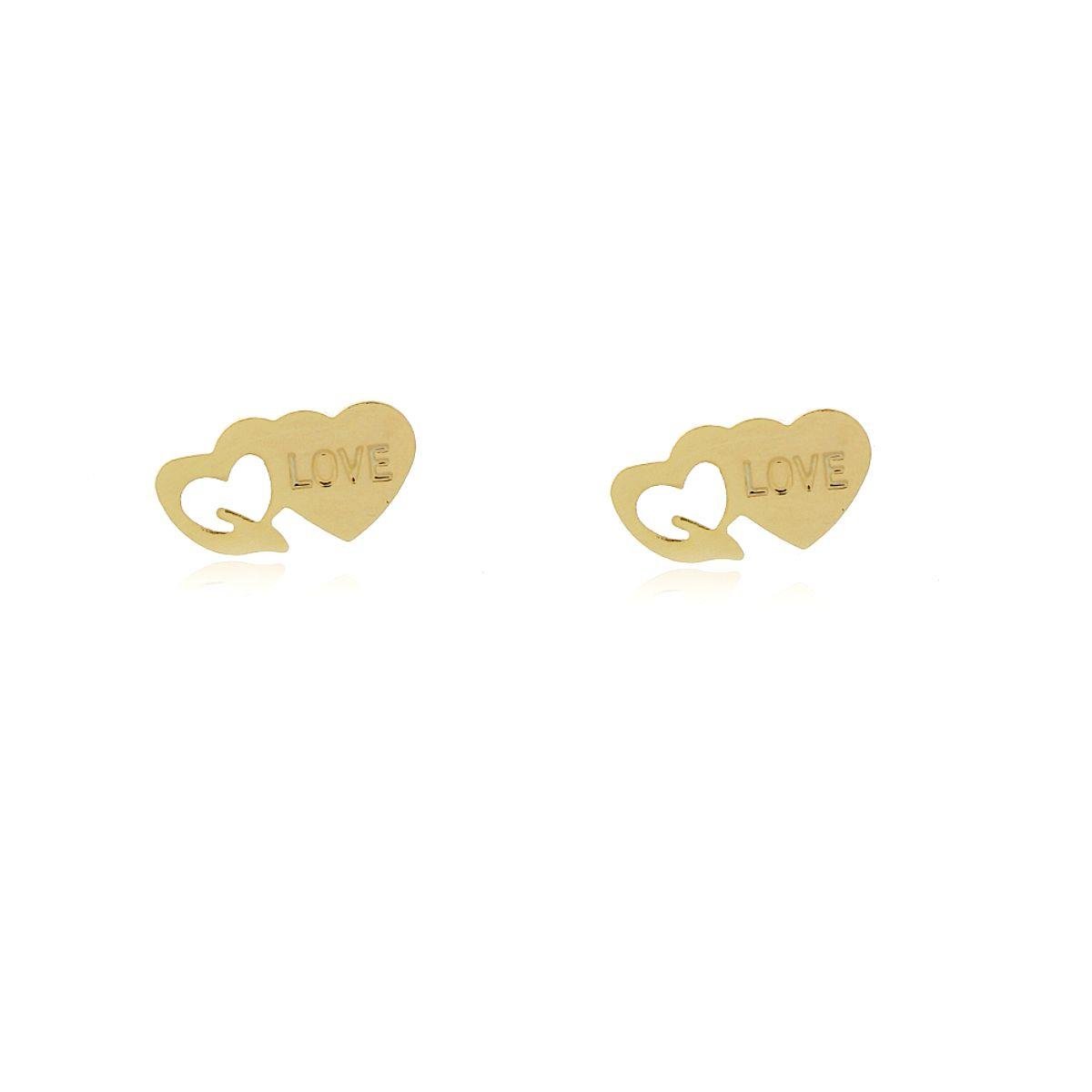 Brinco Coração Love Banhado a Ouro