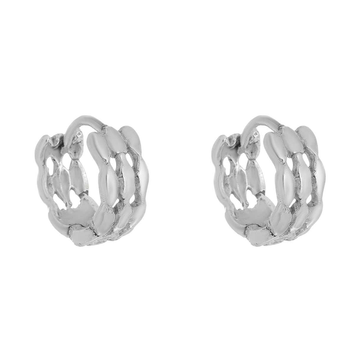 Brinco De Argola Click Prata Com Três Fios Se Encontrando P