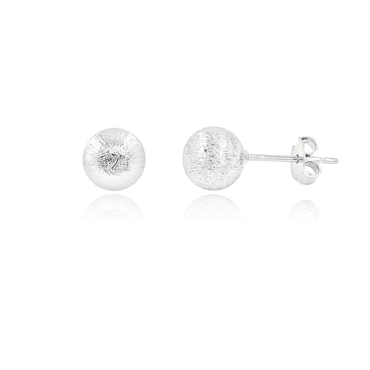 Brinco de Bolinha 10mm Lixada Folheado a Prata