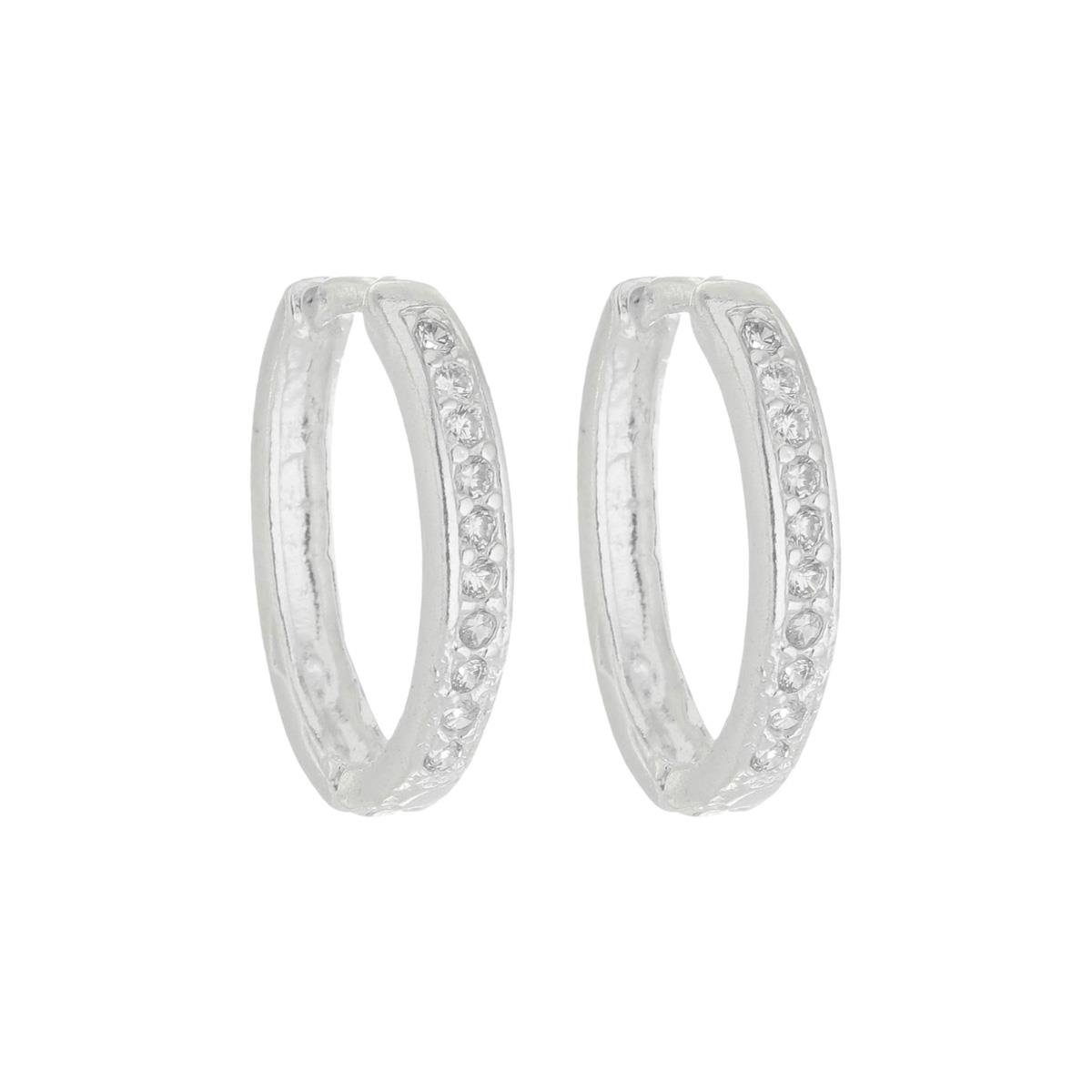 Brinco De Argola Click Prata Cravejado Em Zircônia