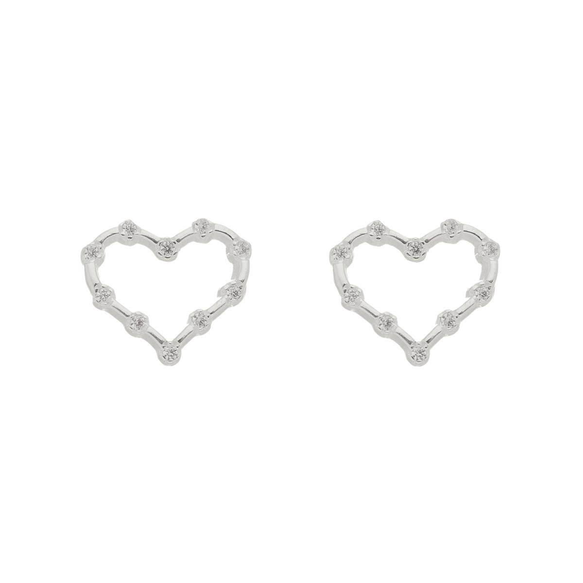 Brinco de Prata 925 Coração Com Zircônias