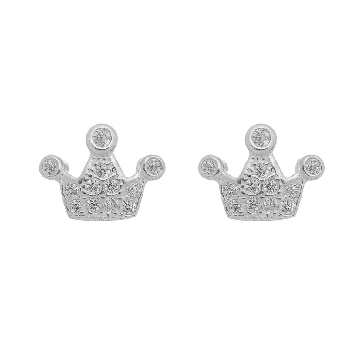 Brinco De Prata Coroa com Zircônia