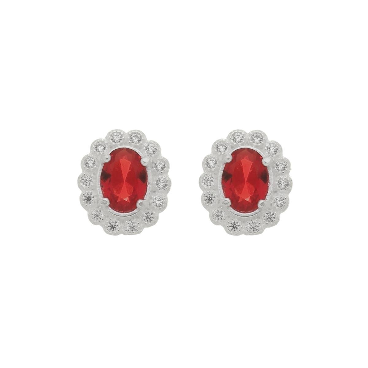 Brinco de Prata 925 Oval Contornado Com Micro Zircônias