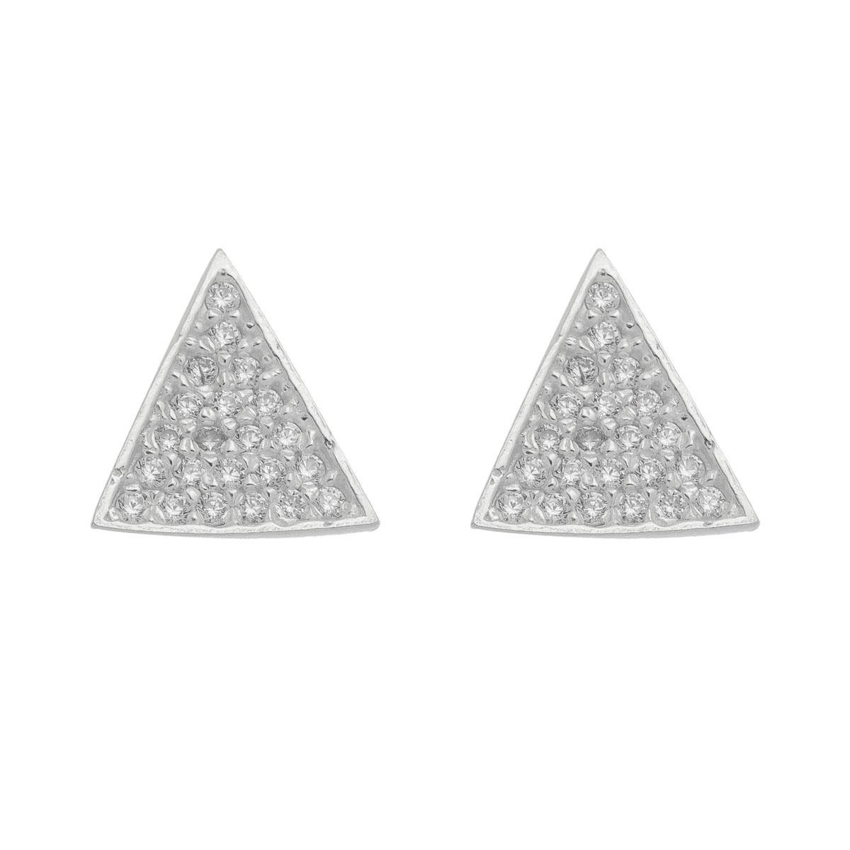 Brinco De Prata Triângulo com Zircônia
