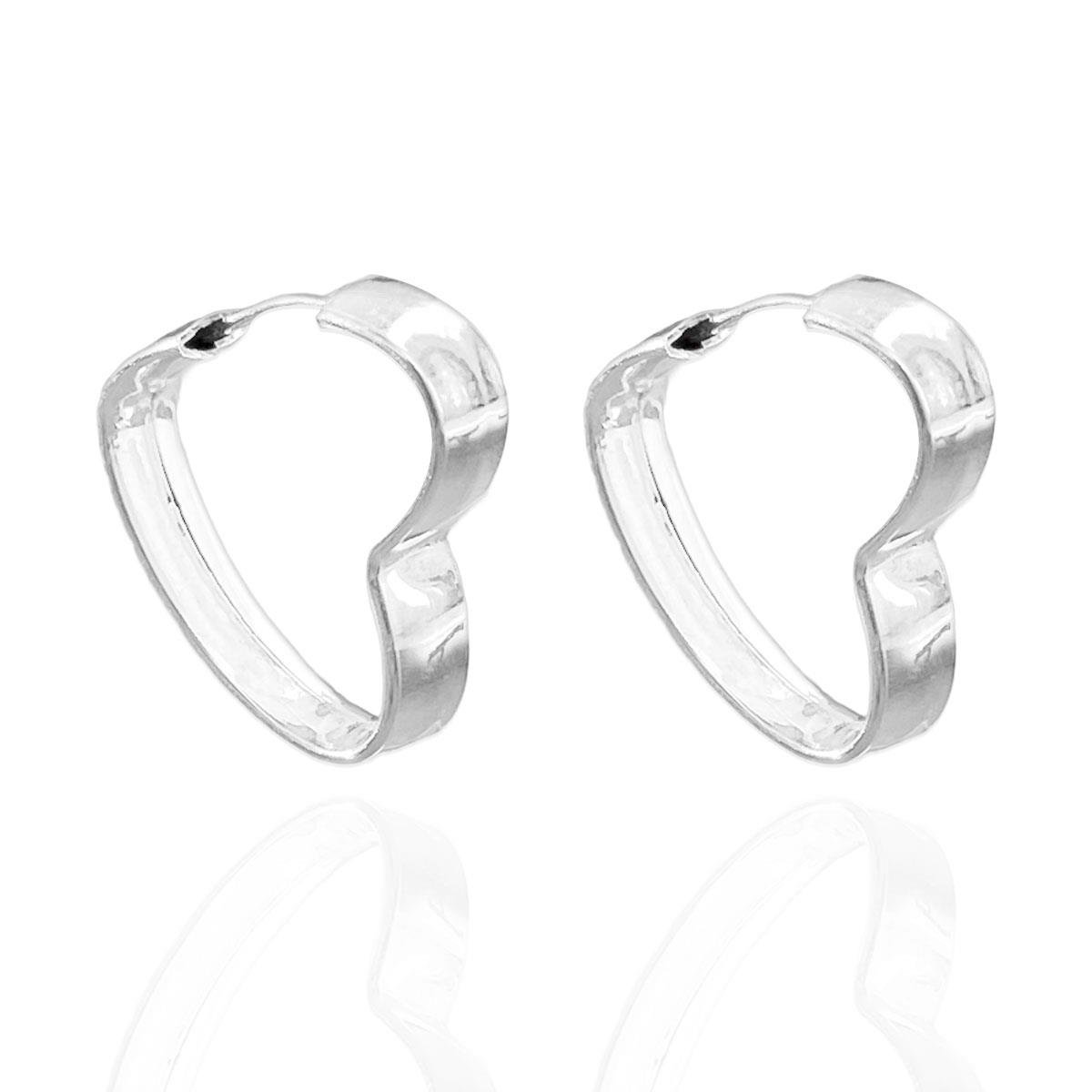BRINCO DE PRATA ARGOLA CORAÇÃO FIO RETANGULAR 20MM