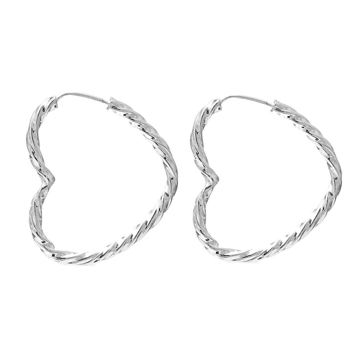 Brinco de Prata Argola Coração Fio Torcido 20mm