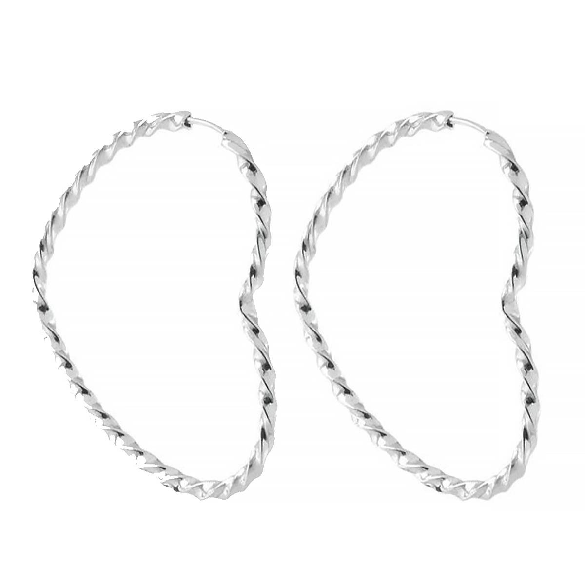 BRINCO DE PRATA ARGOLA CORAÇÃO FIO TORCIDO 30MM