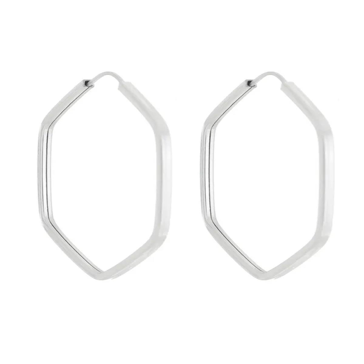 BRINCO DE PRATA ARGOLA HEXÁGONO FIO QUADRADO 20MM