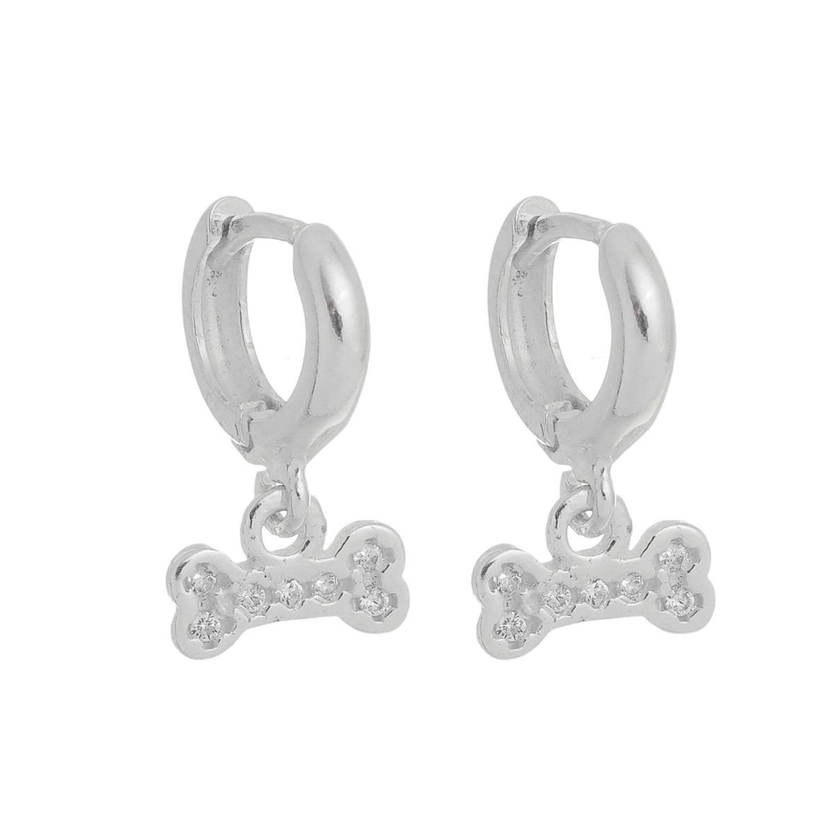 Brinco De Prata Argola Osso com Zircônia