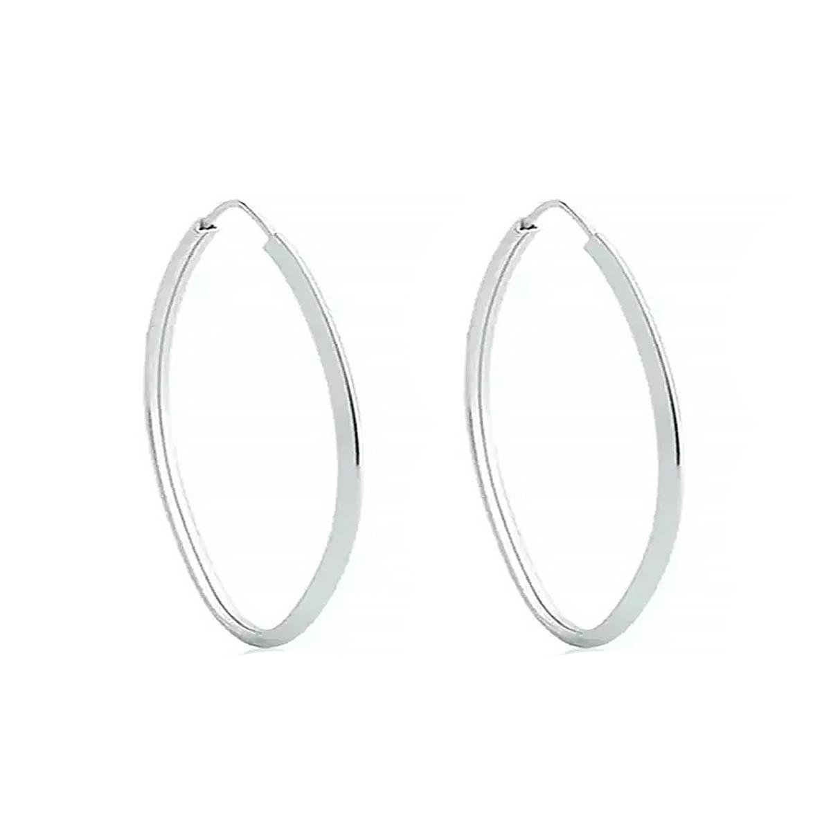 BRINCO DE PRATA ARGOLA OVAL FIO QUADRADO 32MM