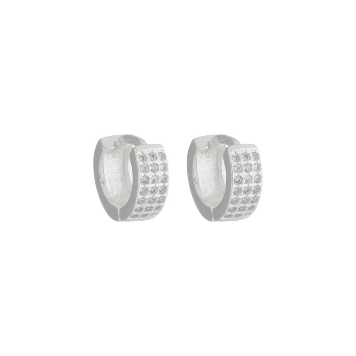 Brinco de Prata Argolinha Cravejada 3 Voltas M