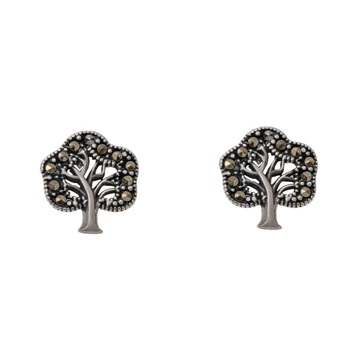Brinco De Prata Envelhecida Árvore da Vida com Marcassita
