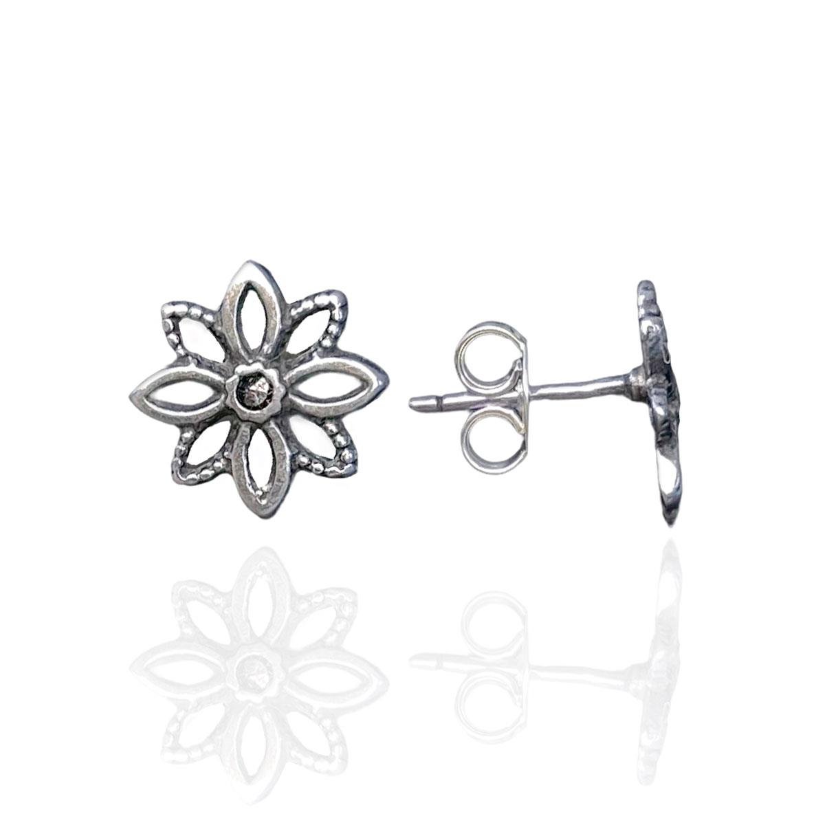 Brinco De Prata Envelhecida Flor