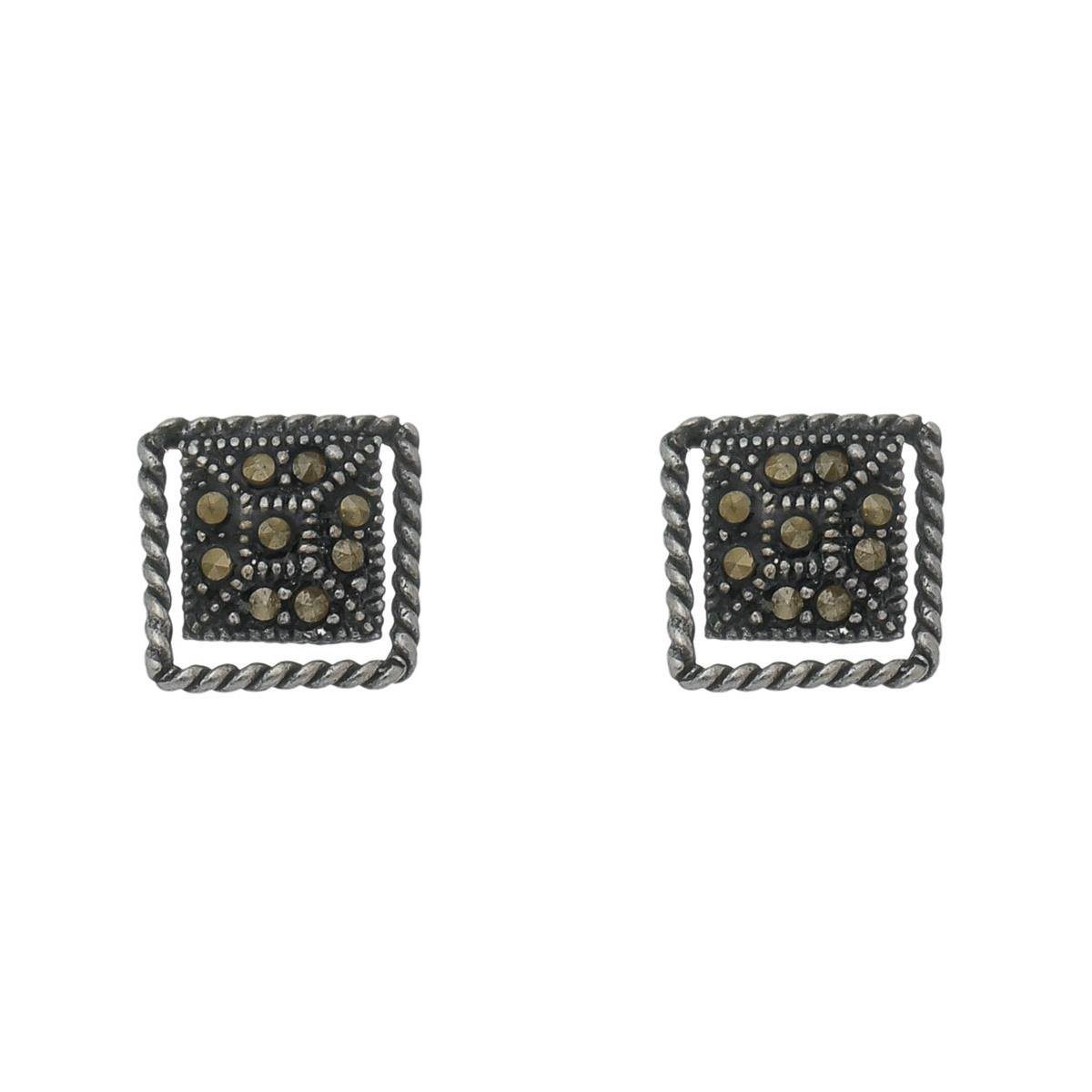 Brinco De Prata Envelhecida Losango com Marcassita