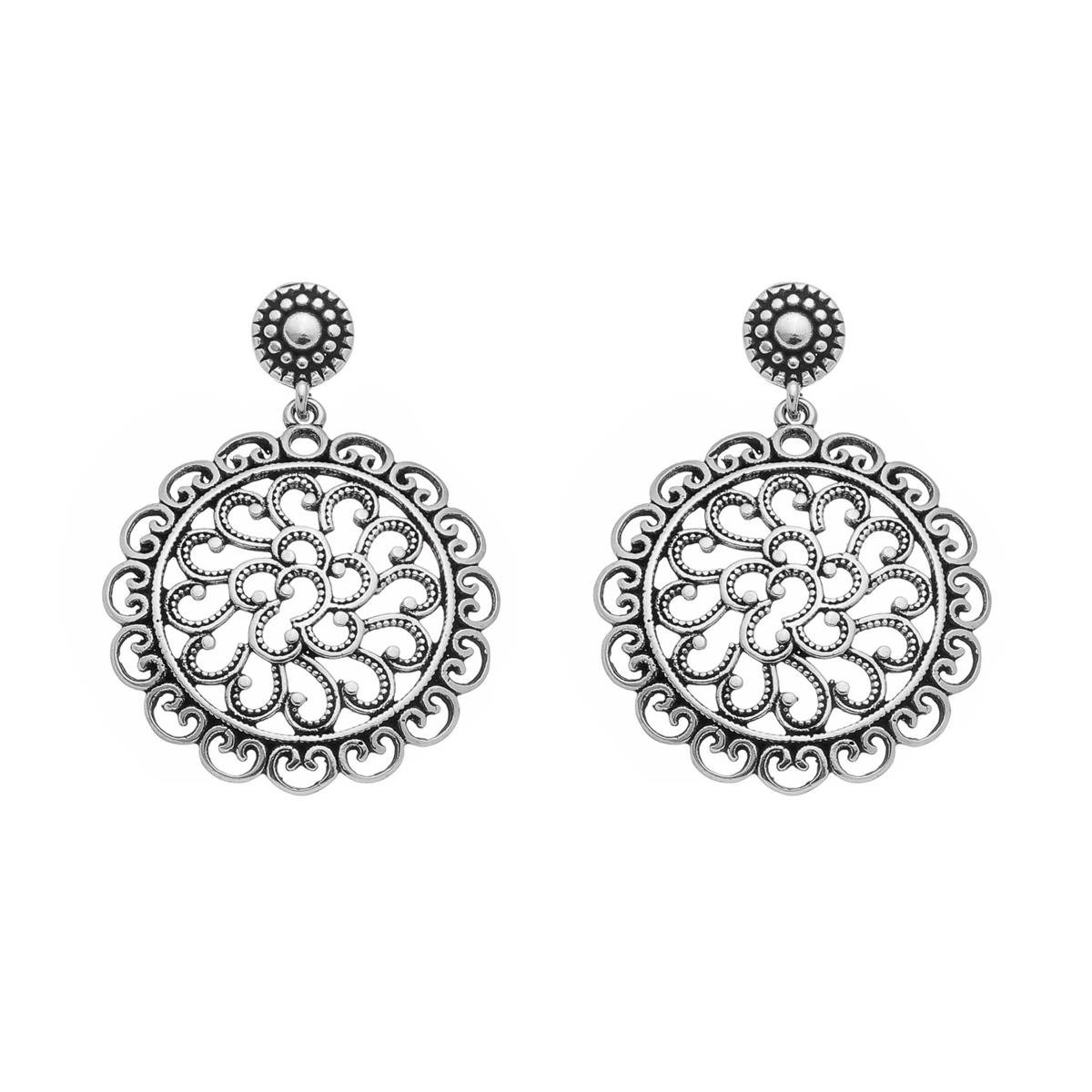 Brinco De Prata Envelhecida Mandala