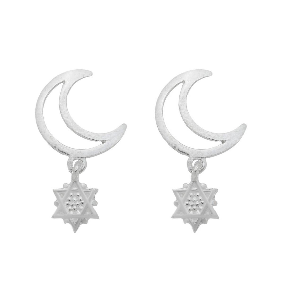 Brinco De Prata Lua com Estrela de Davi