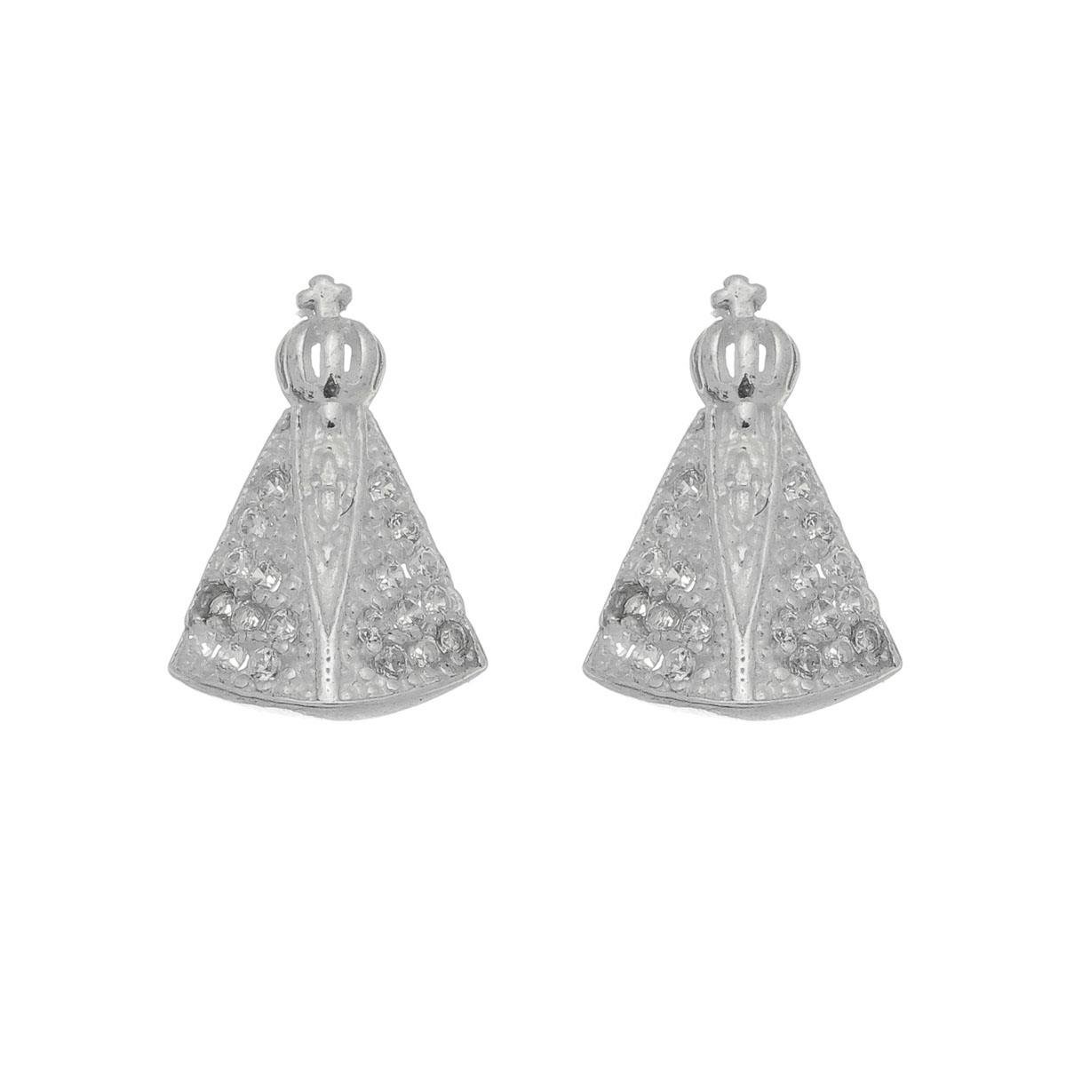 Brinco De Prata Nossa Senhora com Zircônia