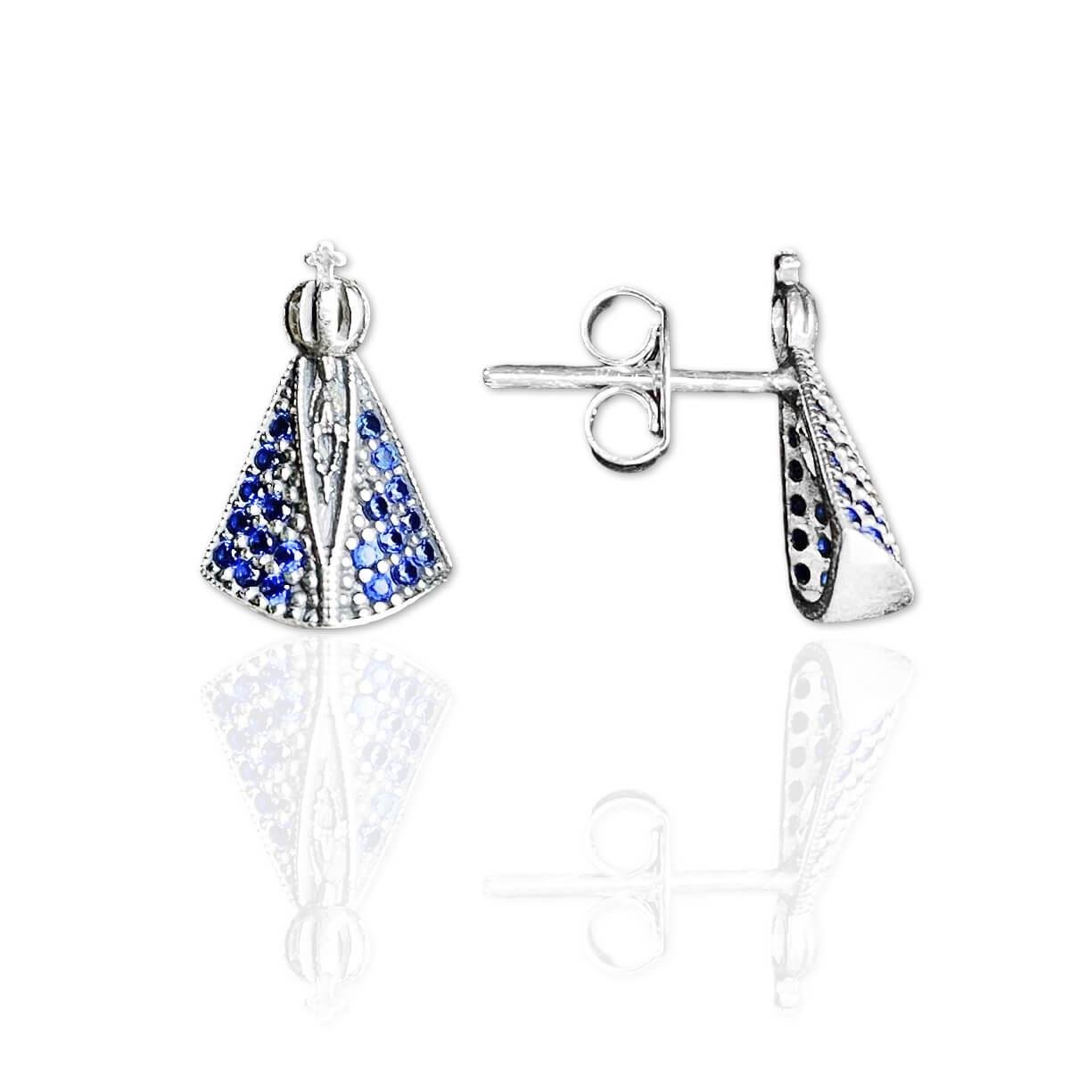 BRINCO DE PRATA NOSSA SENHORA CRAVEJADA ZIRCONIA AZUL