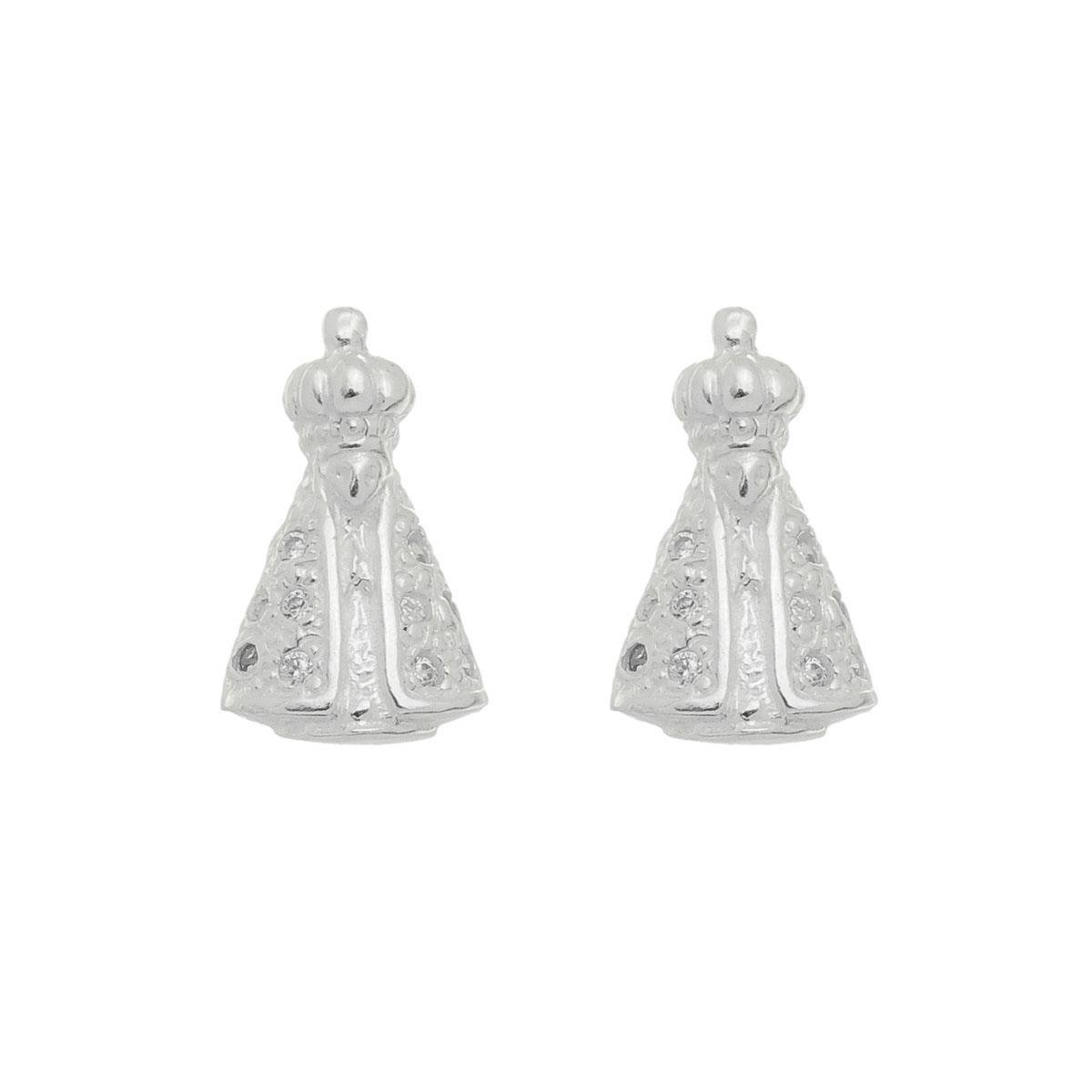 Brinco De Prata Nossa Senhora com Zircônia