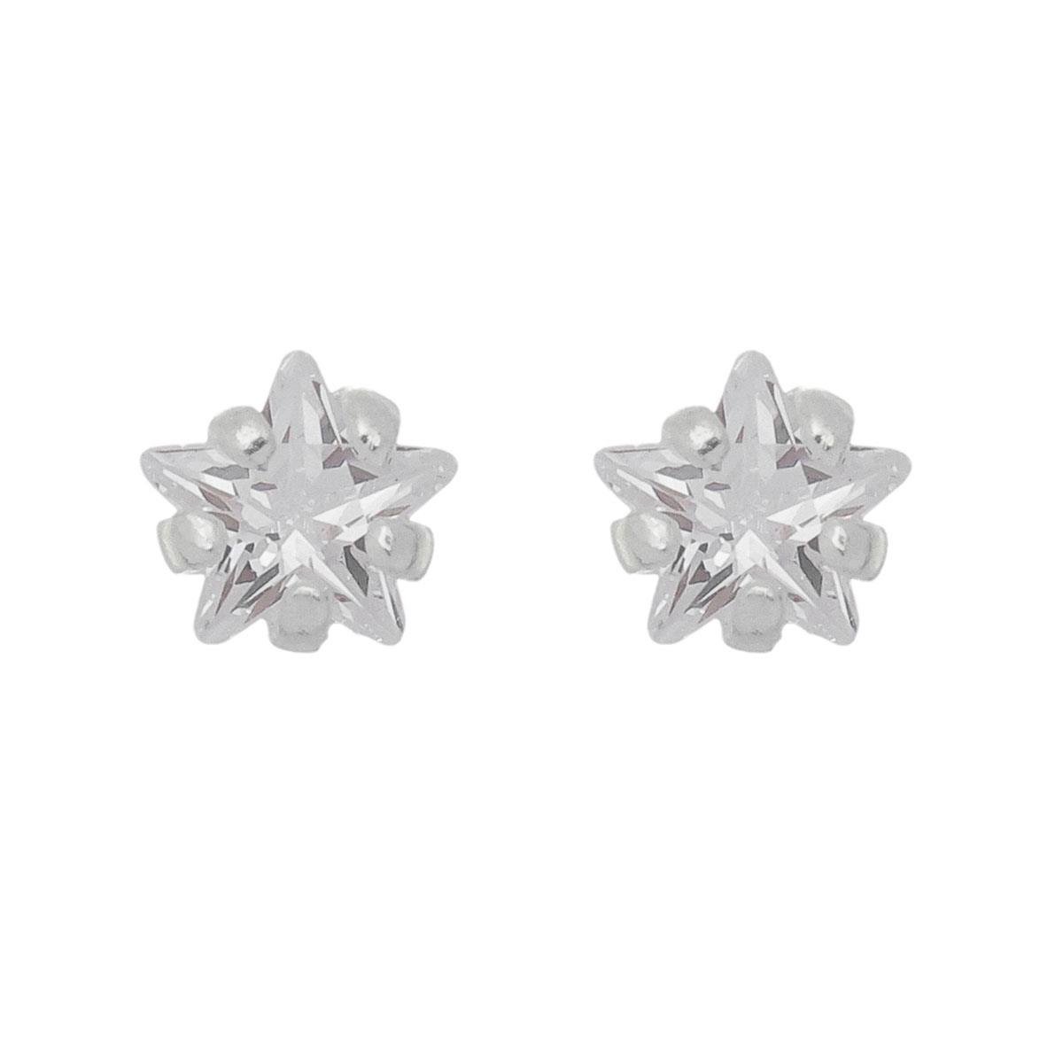 Brinco De Prata Ponto de Luz Estrela 6 mm