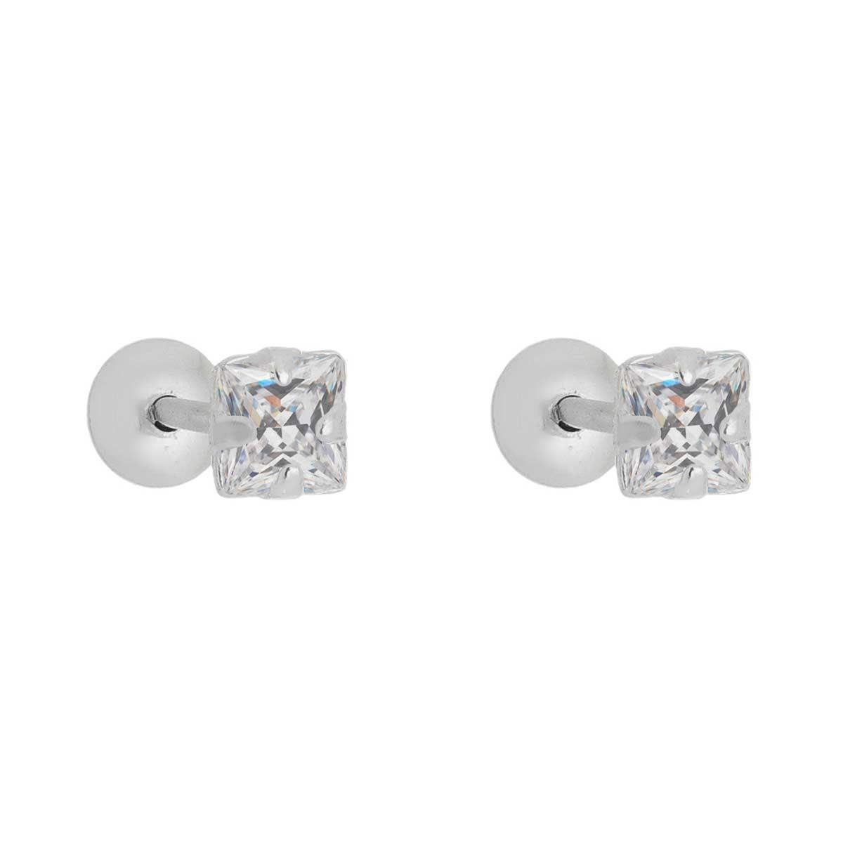 Brinco de Prata Ponto de Luz Quadrado 3,5MM