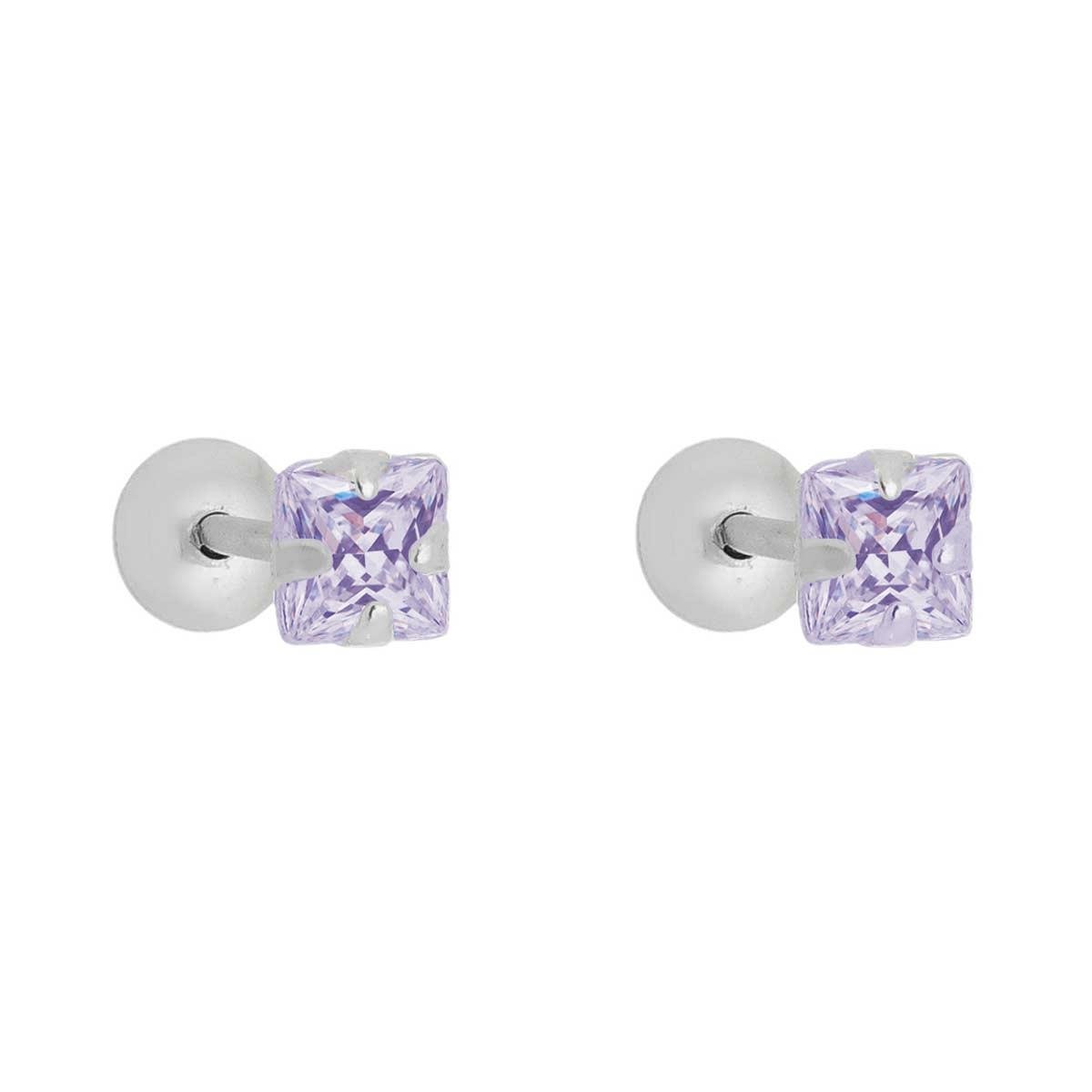 Brinco de Prata Ponto de Luz Quadrado 3,5MM