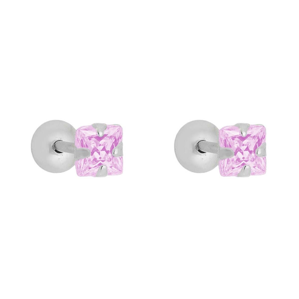 Brinco de Prata Ponto de Luz Quadrado 3,5MM
