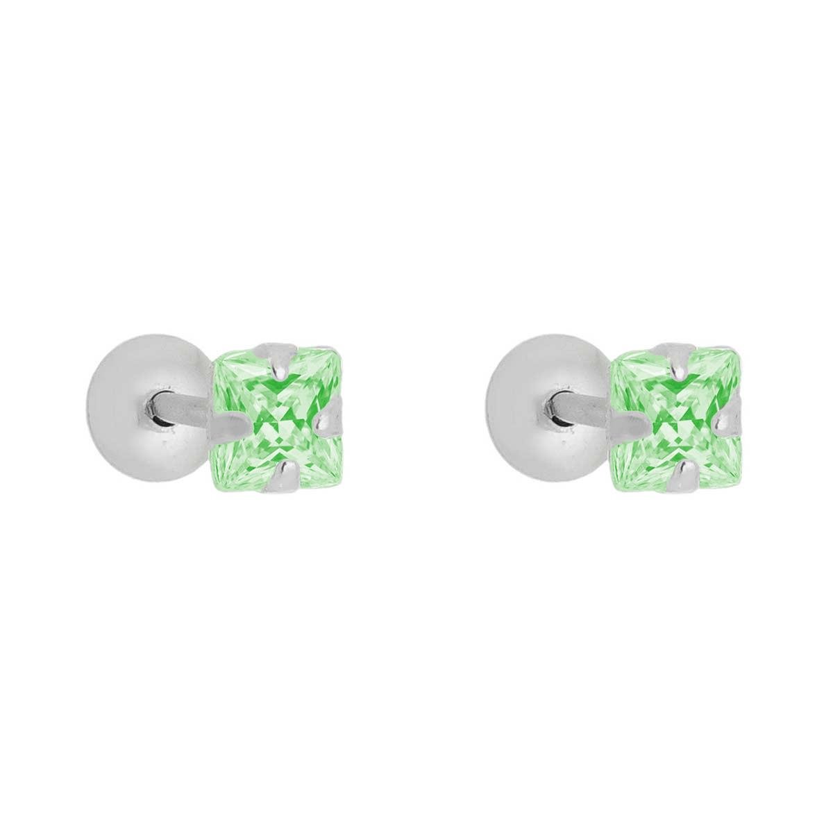 Brinco de Prata Ponto de Luz Quadrado 3,5MM