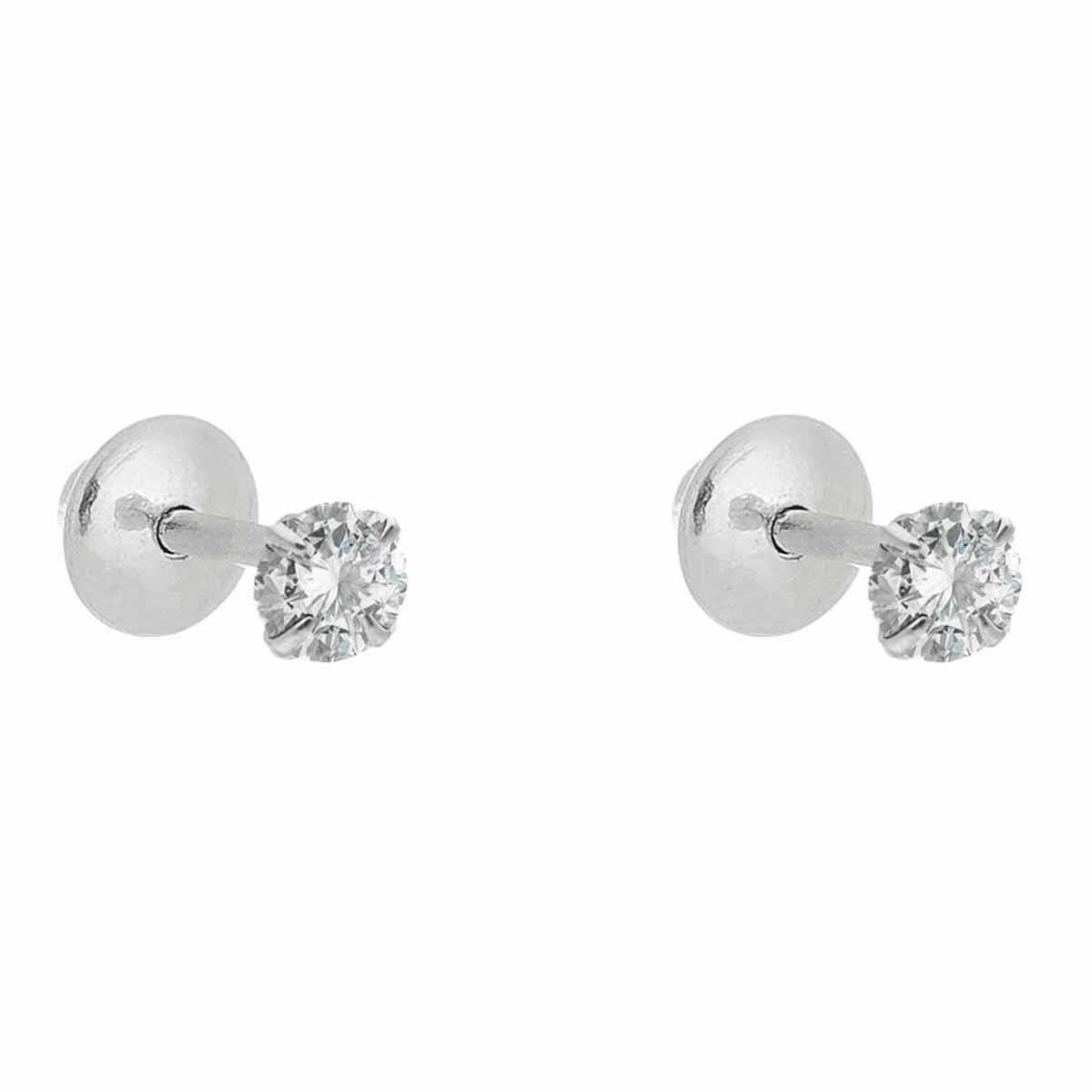 Brinco De Prata Ponto de Luz Redondo Tarraxa Baby 4 mm