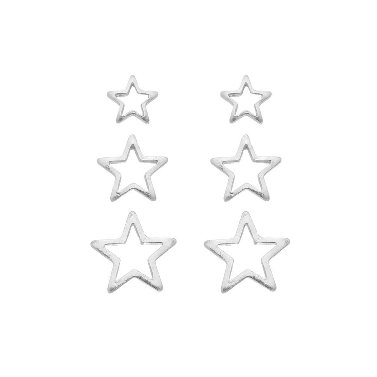 Brinco De Prata Trio Estrela 10mm 8mm 6mm