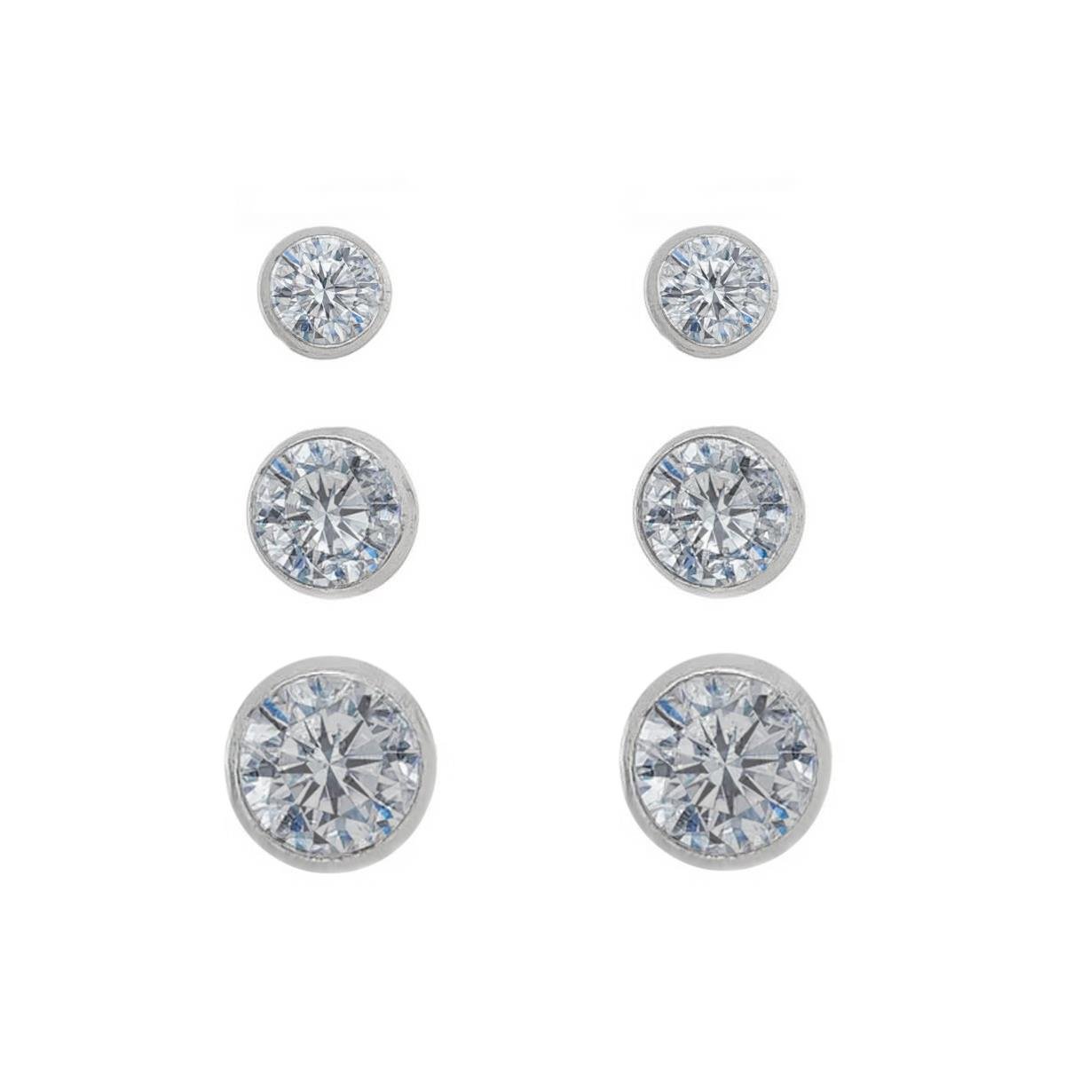 Brinco De Prata Trio Ponto de Luz Cravação Inglesa 6 mm 5 mm 4 mm