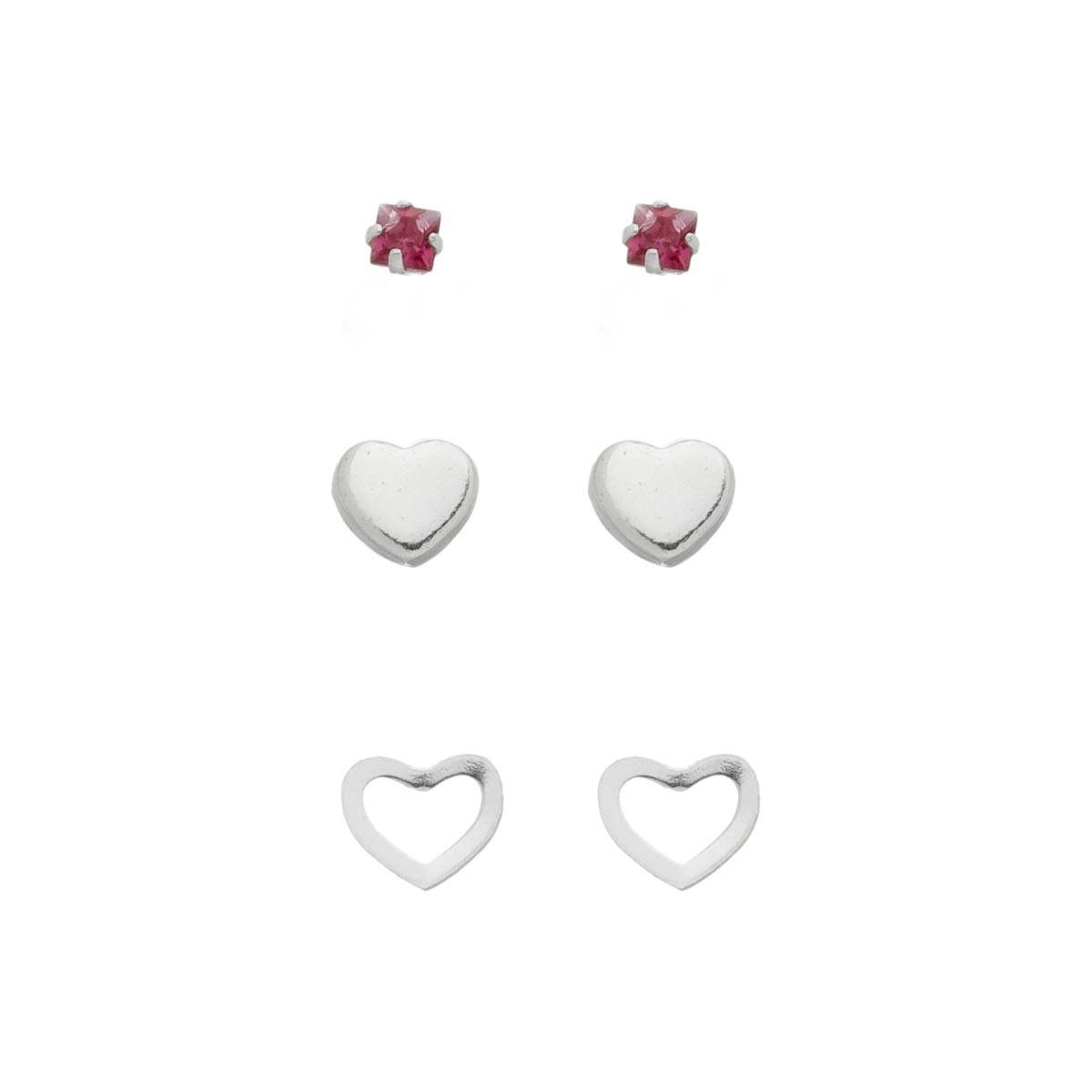 BRINCO DE PRATA TRIO ZIRCÔNIA QUADRADA 