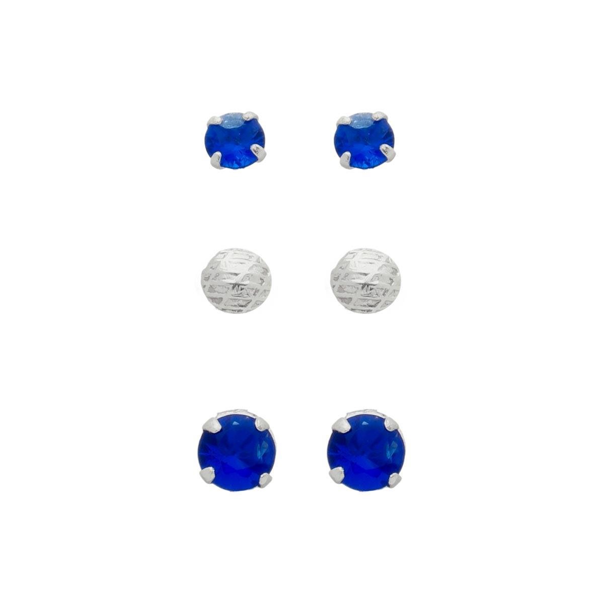 BRINCO DE PRATA TRIO ZIRÔNIA AZUL 