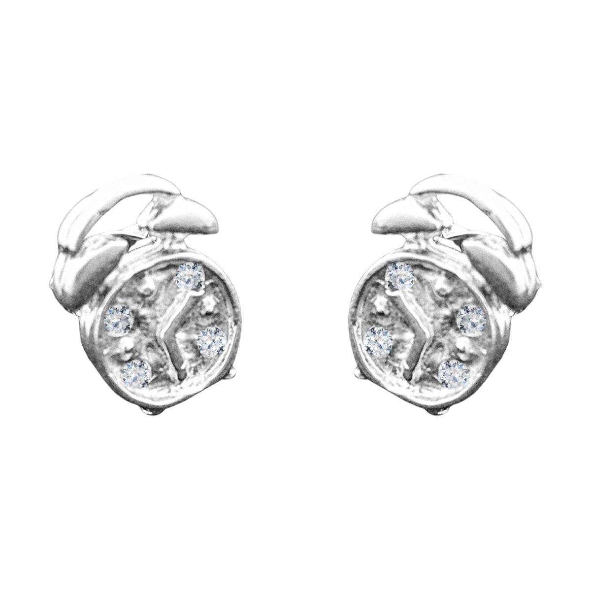 Brinco de Relógio Despertador Com Strass Folheado a Prata