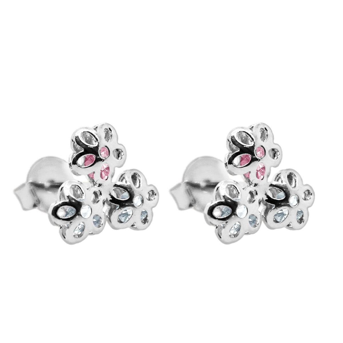 Brinco Três Flores com Zircônia Folheado a Prata