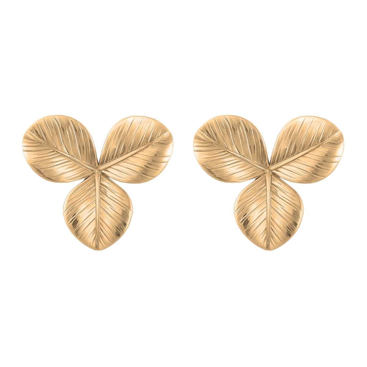 Brinco Três Folhas Orgânico Banhado a Ouro