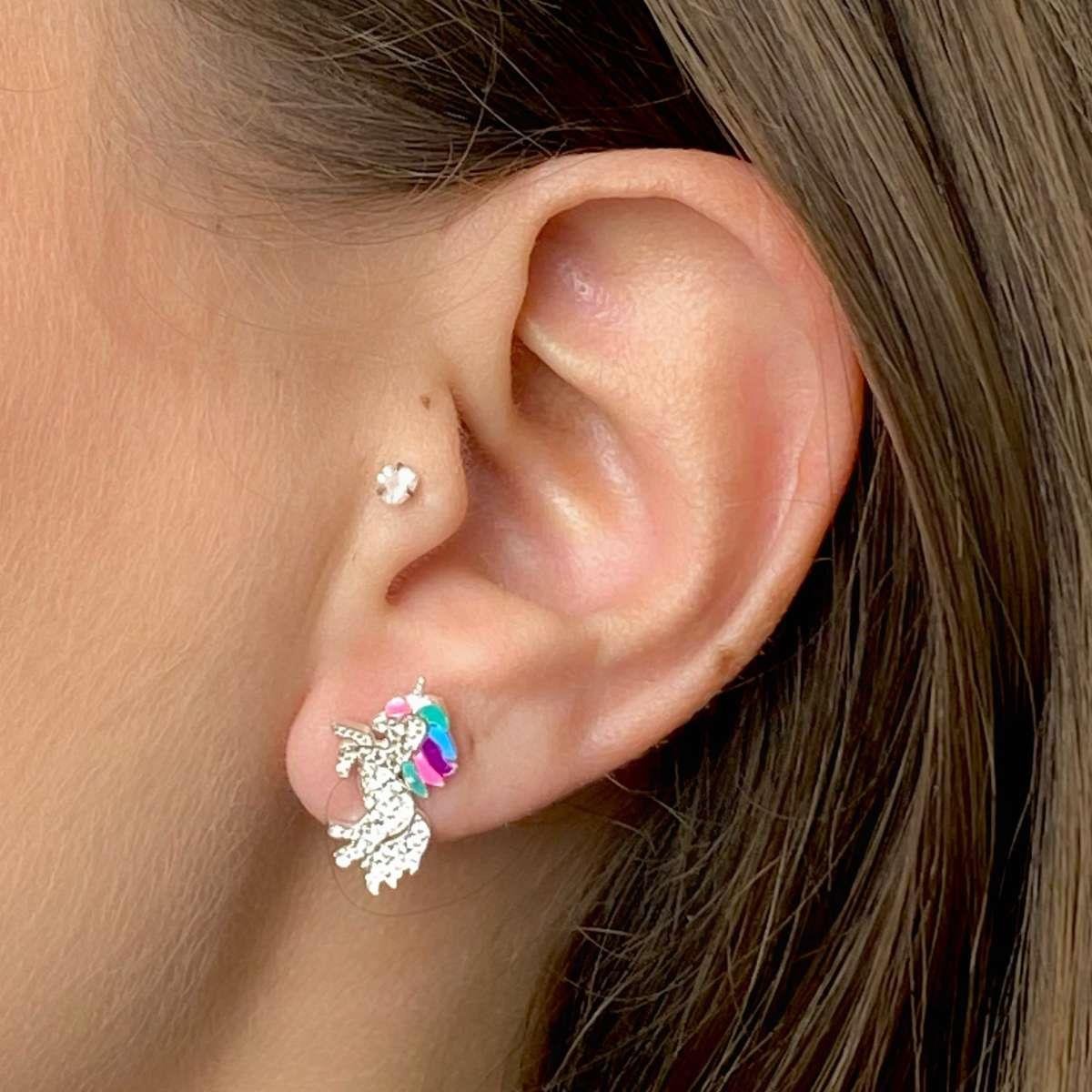 Brinco Infantil Unicornio de Prata 925