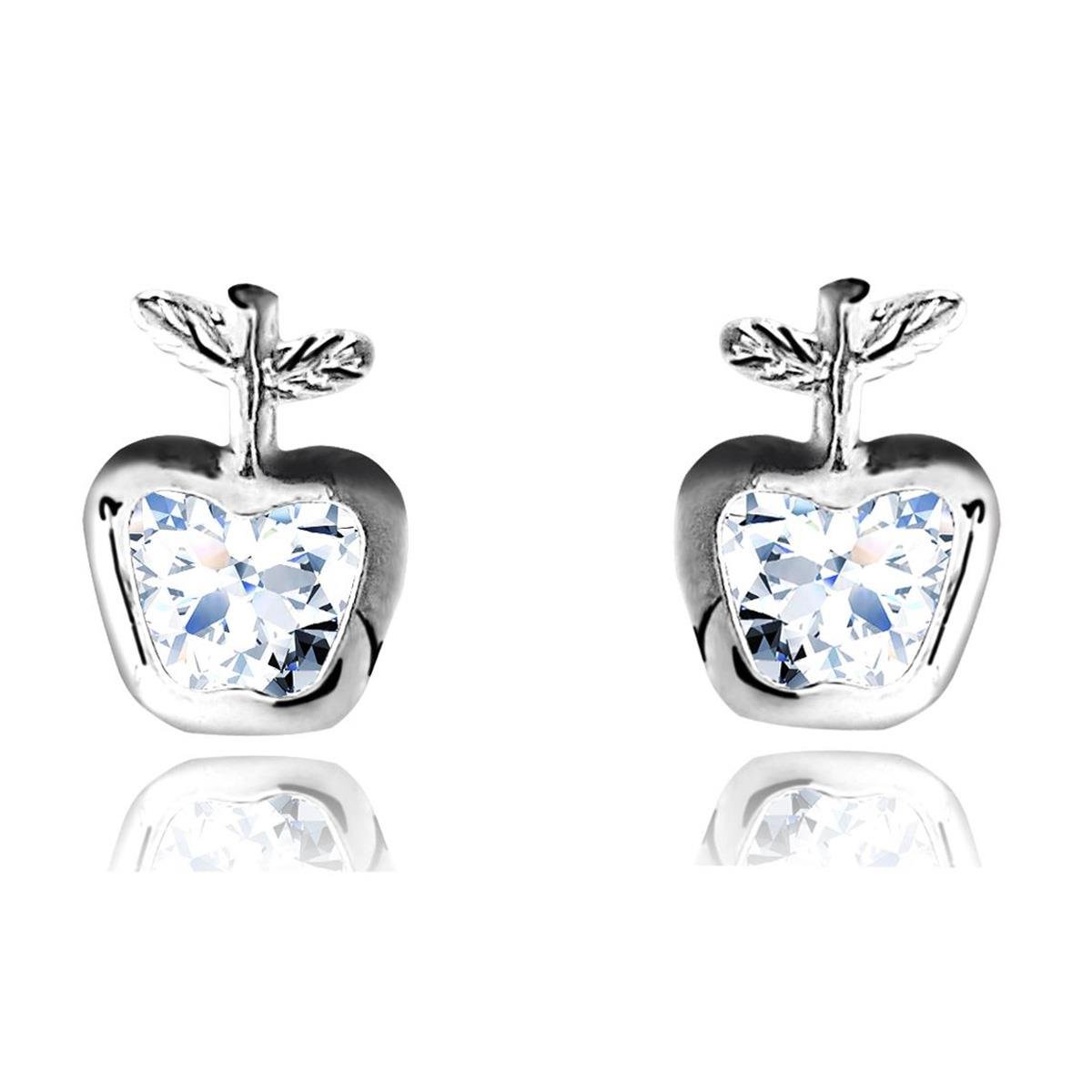 Brinco de Maçãzinha com Strass Folheado a Prata