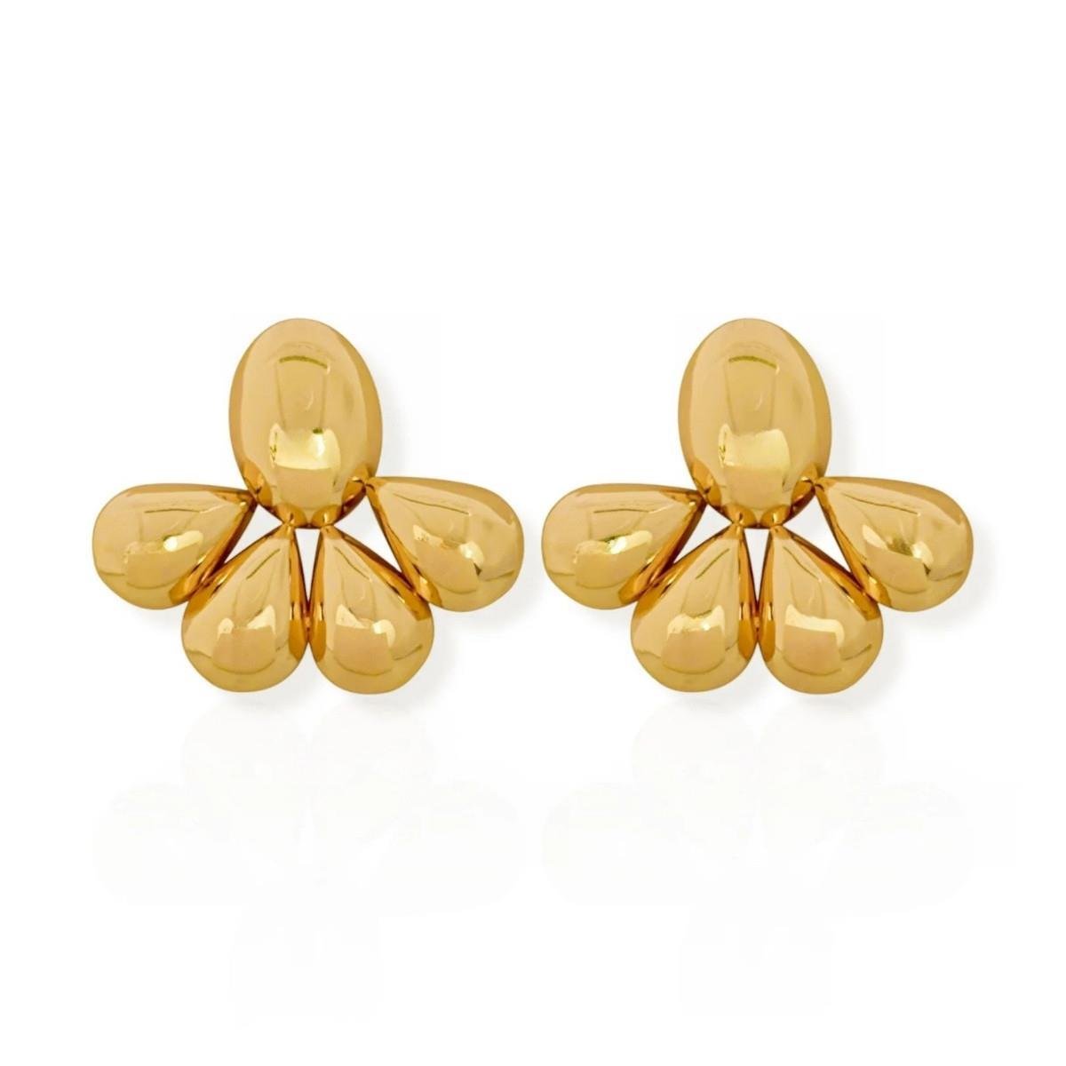 BRINCO OVAL E GOTAS BANHADO A OURO