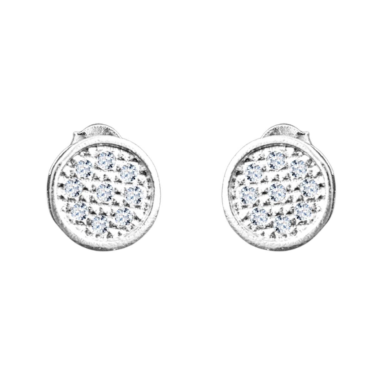 Brinco Redondo Quadriculado com Strass Folheado a Prata