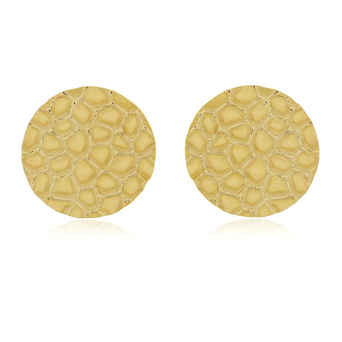 Brinco Orgânico Redondo Detalhado Banhado a Ouro