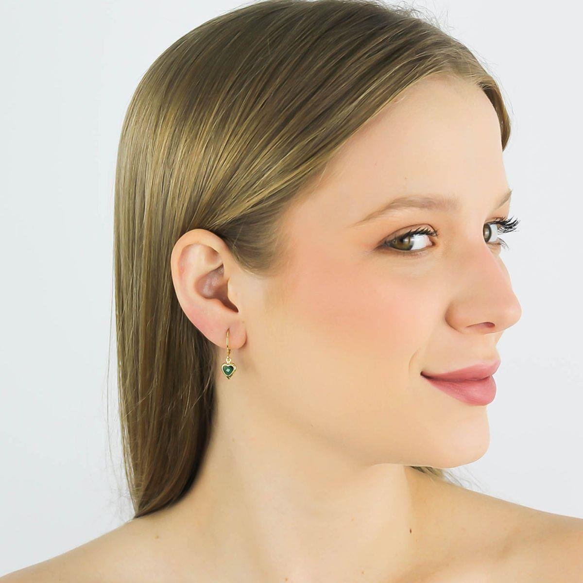 Brinco Argolinha com Coração Banhado a Ouro