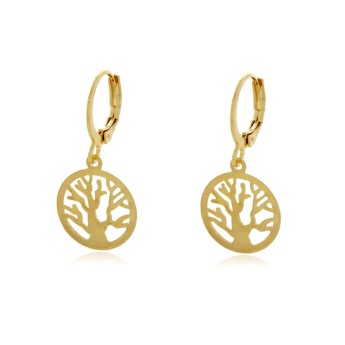 Brinco Argolinha com Arvore da Vida Banhado a Ouro