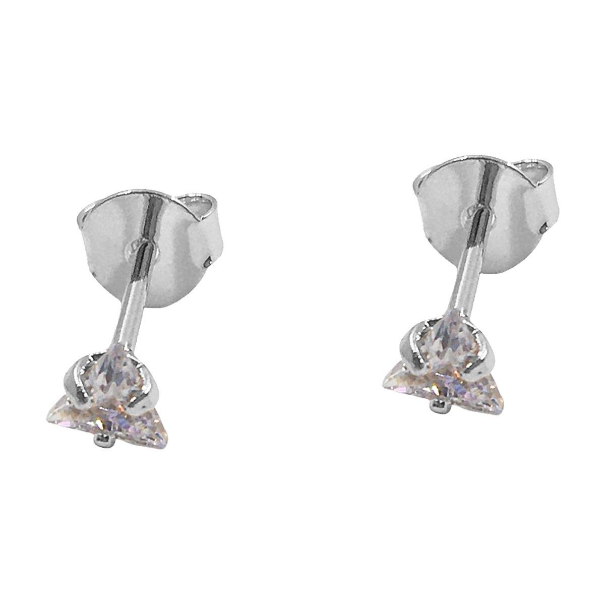 Brinco Mini Triângulo de Zircônia Folheado a Prata