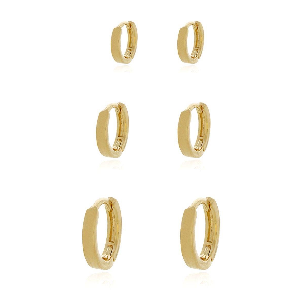 Brinco Trio de Argolas Banhado a Ouro