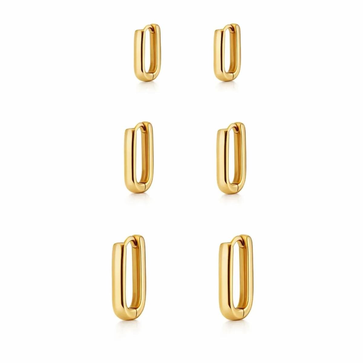 Brinco Trio de Argola Oval Banhado a Ouro