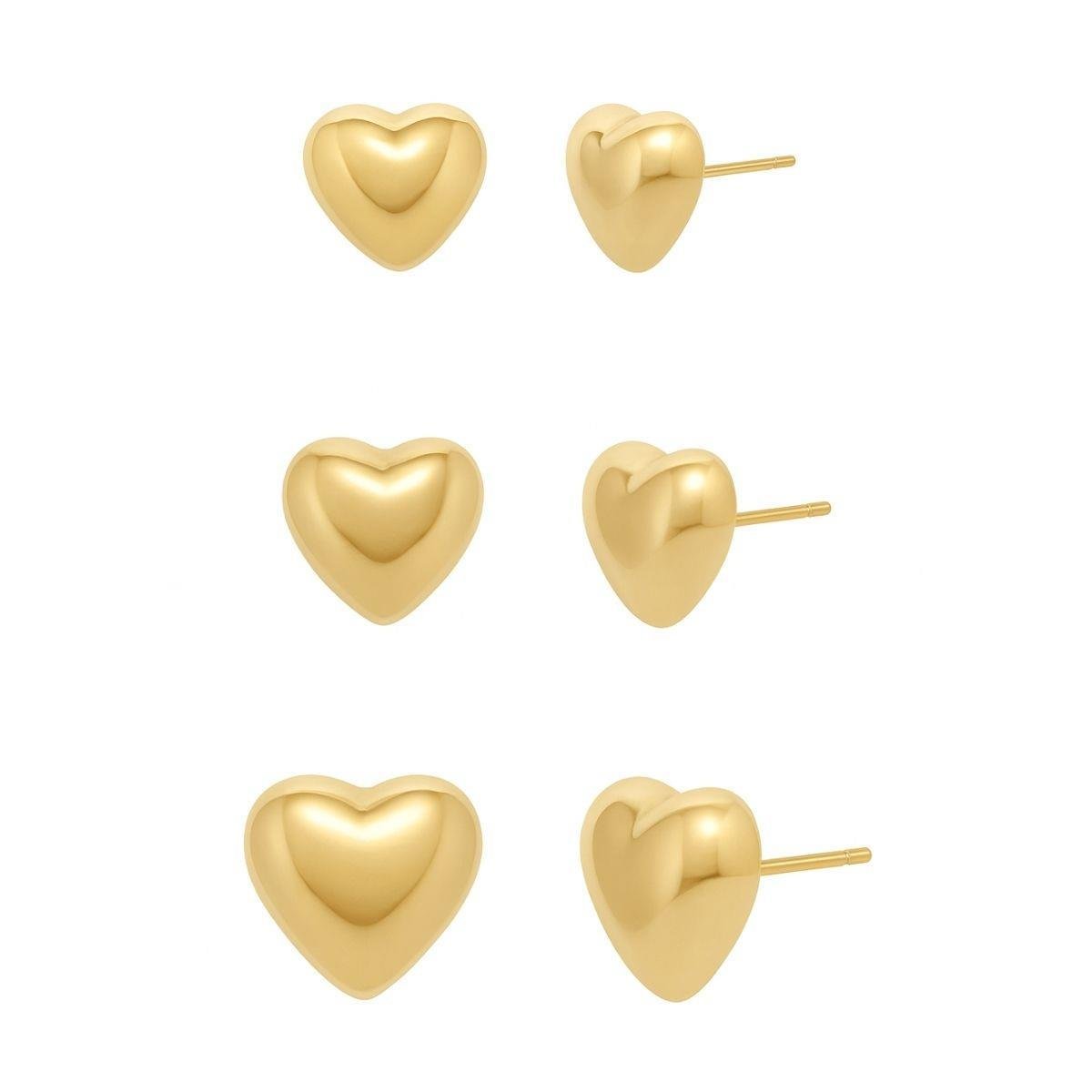 Brinco Trio de Corações Banhado a Ouro