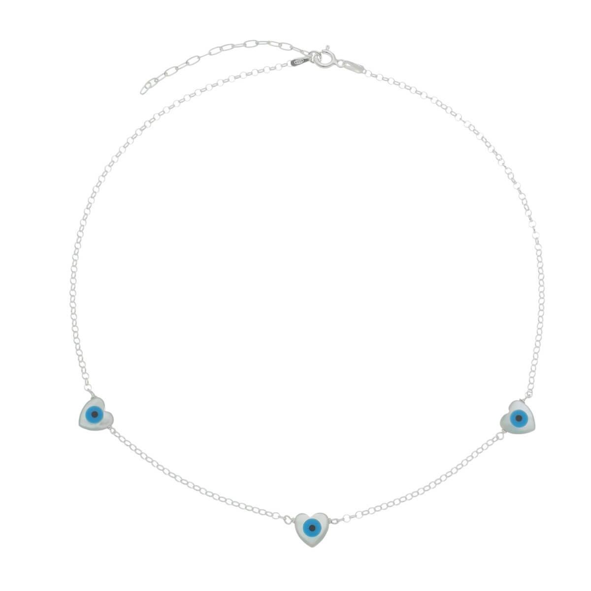 Choker de Prata 925 Elo Português Três Corações Olho Grego