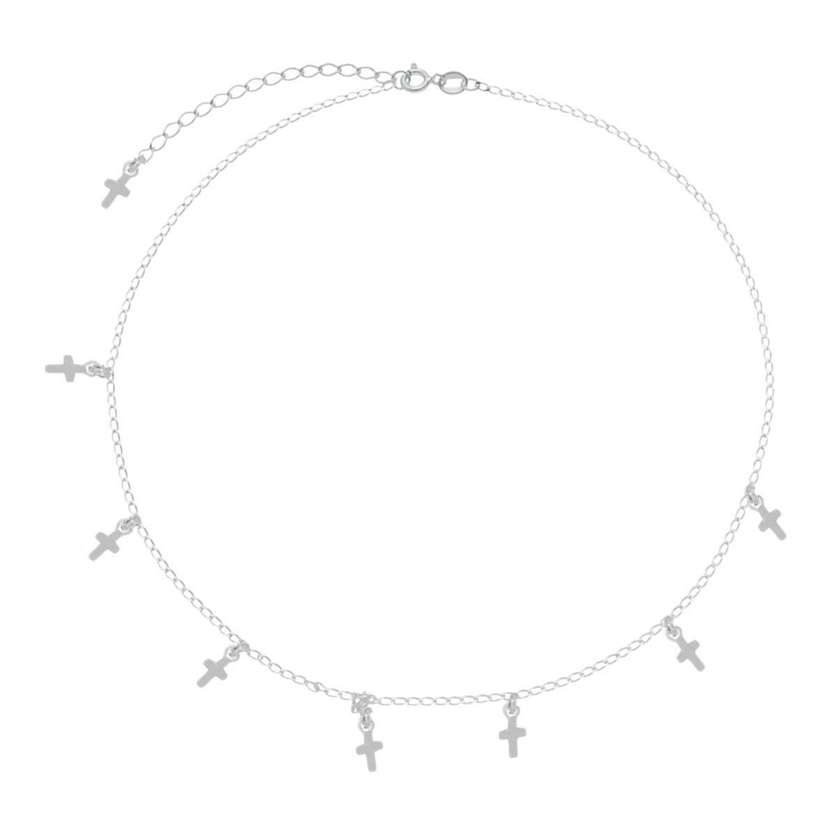Choker de Prata Crucifixos 35 cm