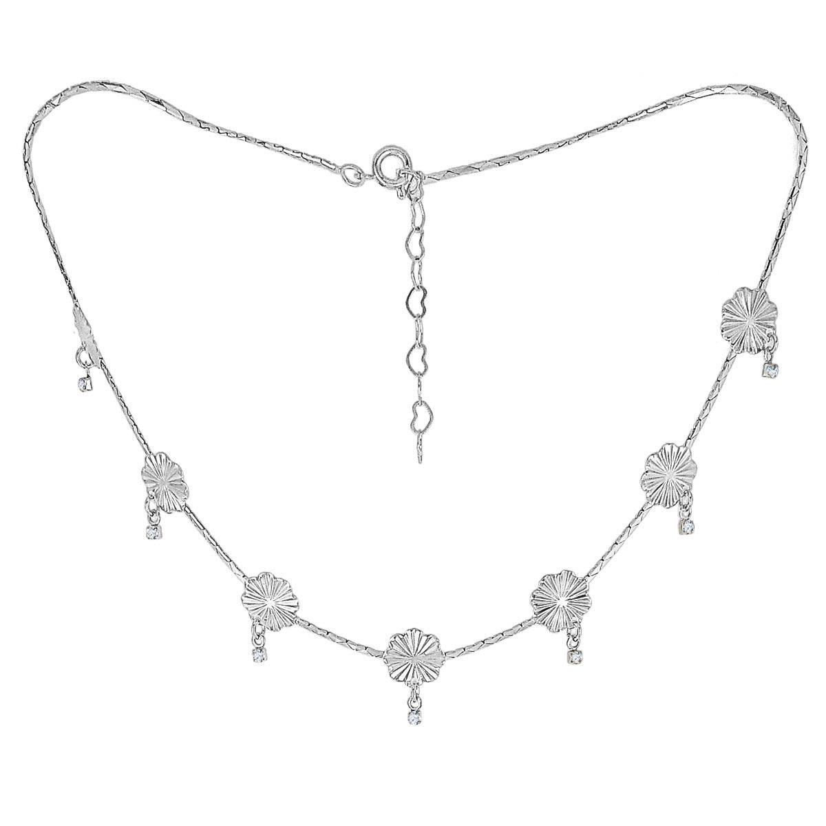 Choker Com Flor e Strass Folheado a Prata